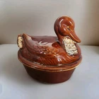 Vintage Hull USA Pottery Brown Drip Glaze Duck Roaster 10"x9.5"