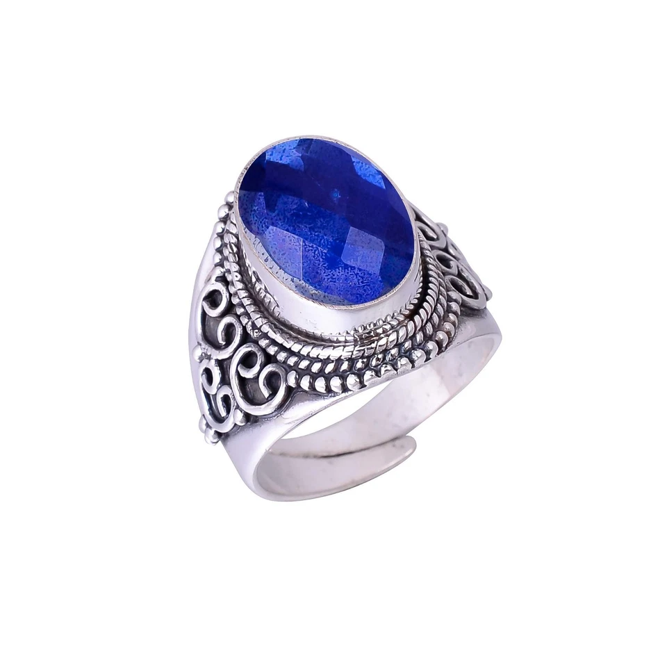 Anel de joias feito à mão de prata esterlina 925 pedra preciosa topázio arco-íris fogo místico - Imagem 3 de 4