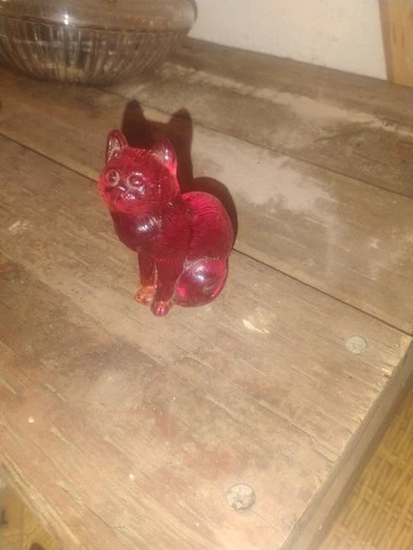 Vintage Fenton Glass Art Amberina Ruby Red Sitting Cat Figurine W Price Sticker
