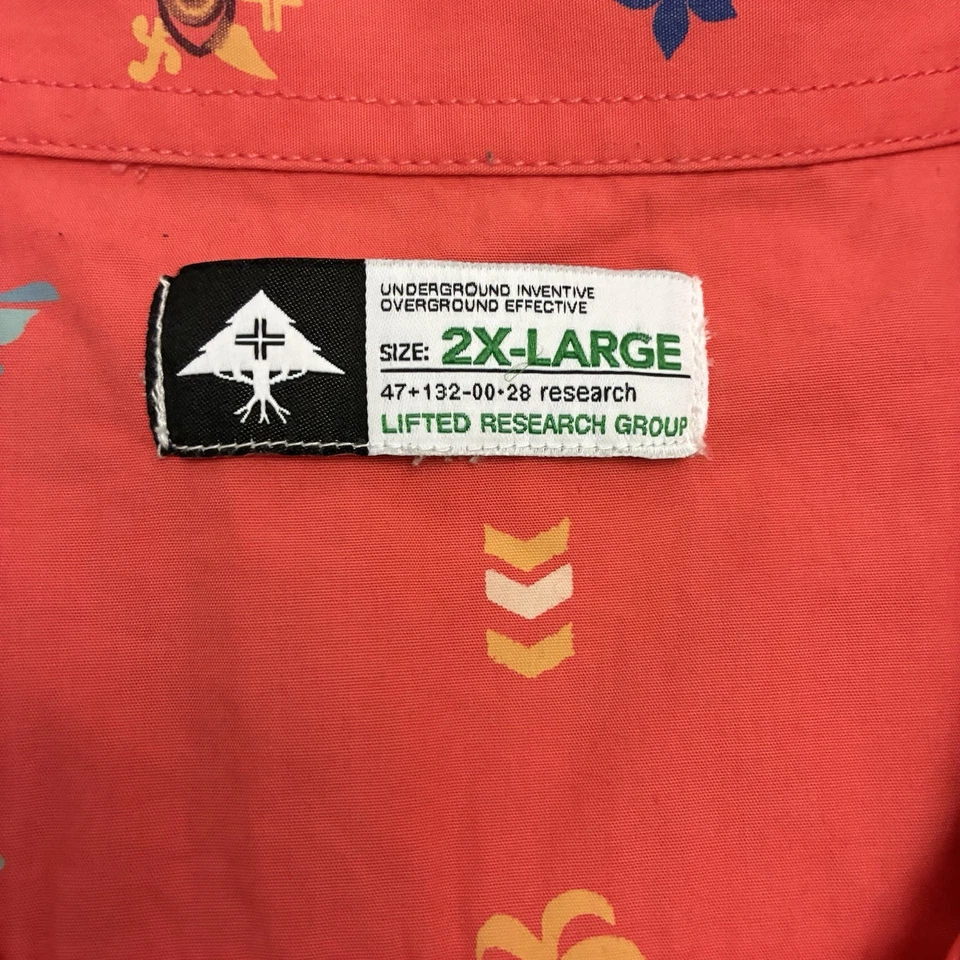 Camisa masculina vintage LRG levantada grupo de pesquisa XXL rosa tropical férias botão para baixo - Imagem 3 de 4