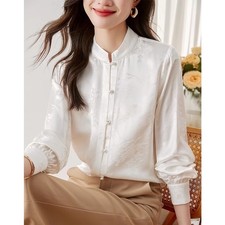 Women Retro Mulberry Silk Blouse Long Sleeve Button Down Shirt Work Office Tops