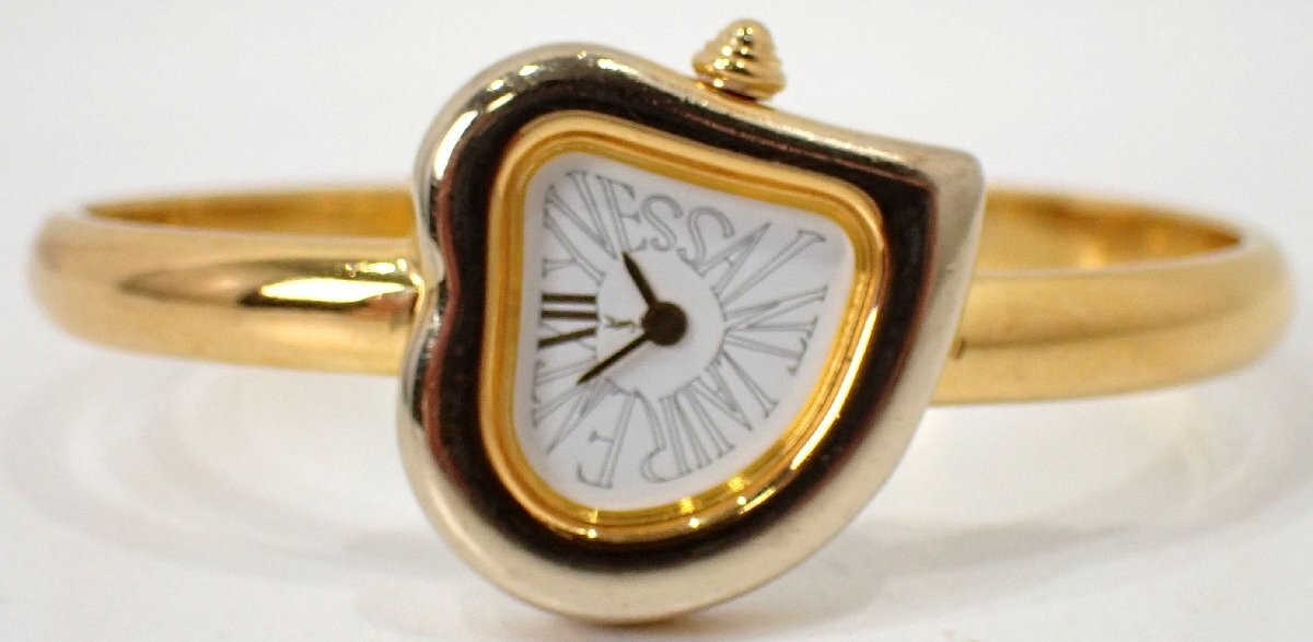Yves Saint Laurent YSL Heart Watch Vintage Heart bezel Gold Bangle