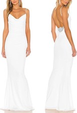 Spaghetti Strap Mermaid Evening Gown Drape Neck Lace Backless Wedding Guest Gown