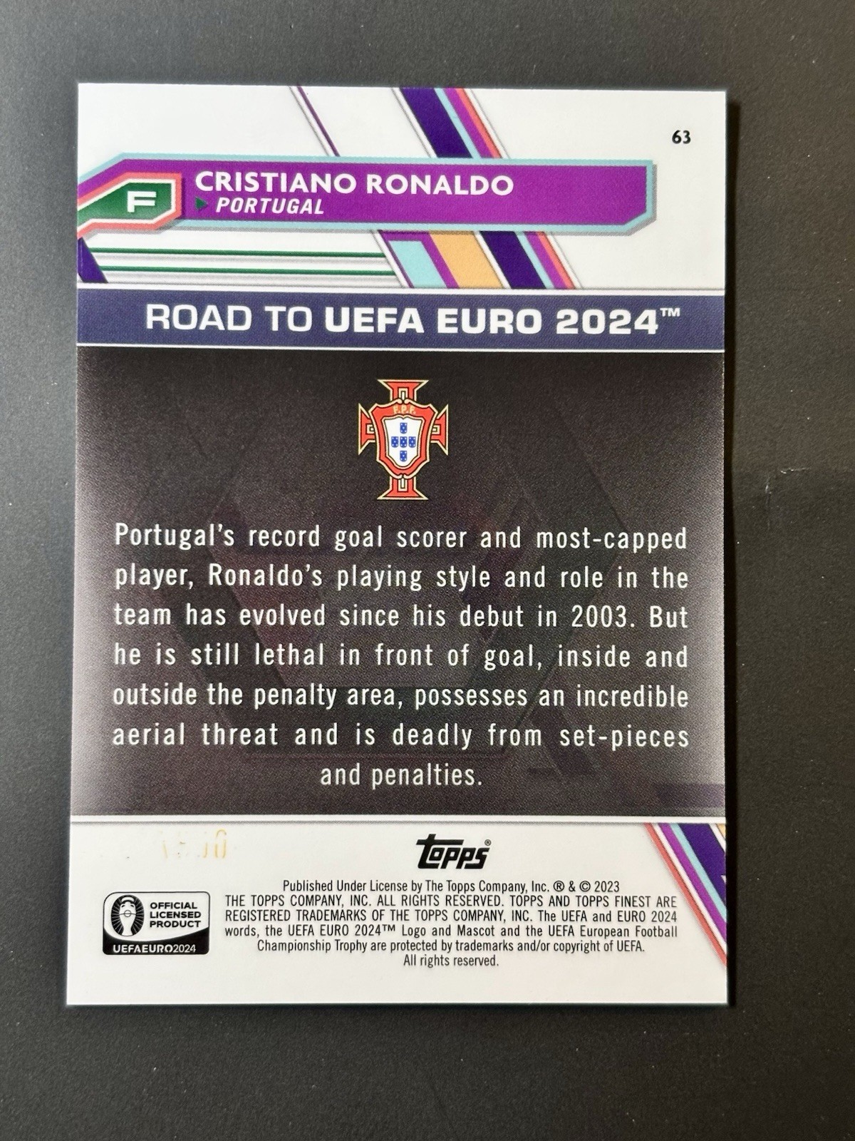 2023 Topps Finest Cristiano Ronaldo Green Speckle Parallel: 9/125 view 3