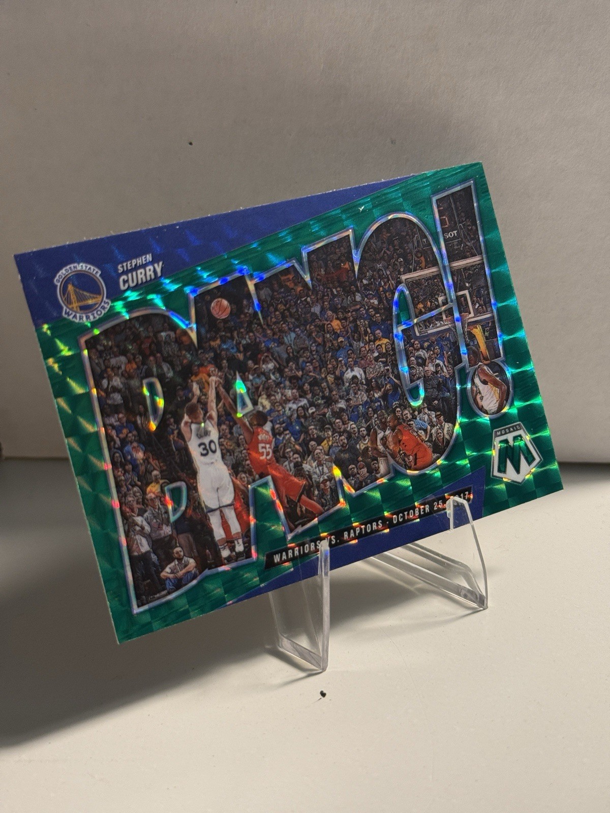 Steph Curry 2021-22 Panini Mosaic BANG! No 13  Green Prizm Warriors