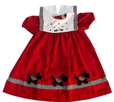 Vtg Rare Editions Red Embroidered Scottie Dog Girl s Dress Sz4T Apple Collar