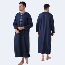 Saudi Muslim Men Dishdasha Jubba Thoub Thobe Abaya Kaftan Dubai Causal Long Robe