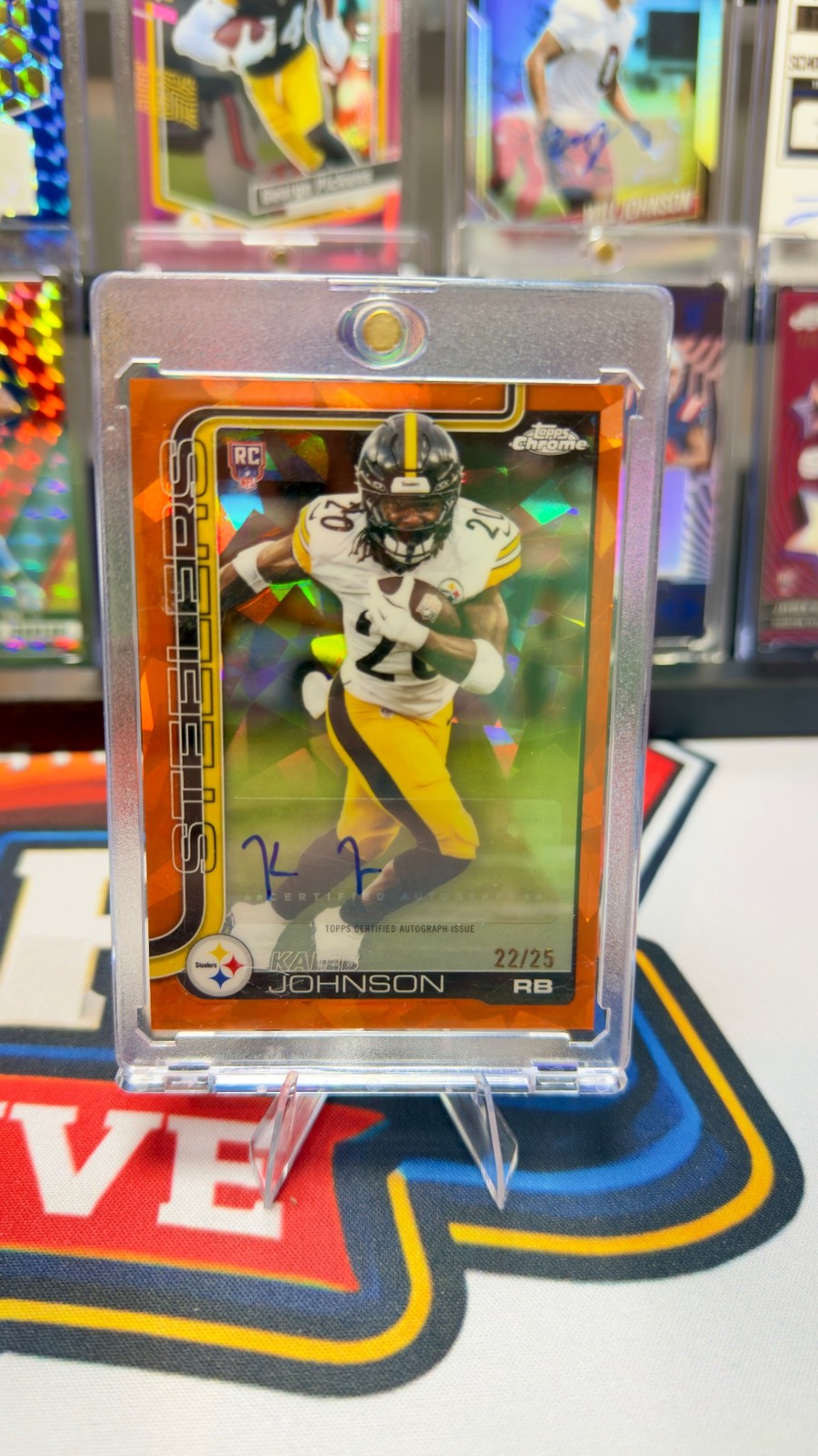 2025 Topps Chrome Sapphire Kaleb Johnson Rookie Autographs Orange Sapphire #/25