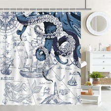 Nautical Octopus Shower Curtain Nautical Sailboat Octopus Bathroom Shower Cur...