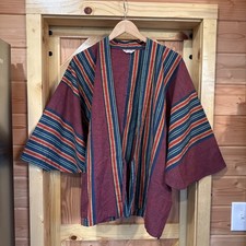 Japanese Short Kimono Haori Vintage Wool Cotton Blend Striped Classic Jacket EUC