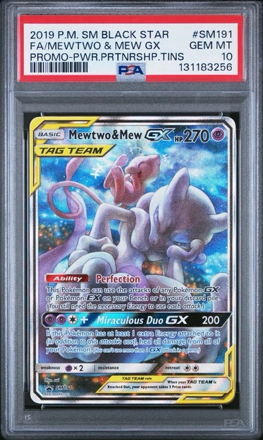 2019 POKEMON SM BLACK STAR PROMO MEWTWO & MEW GX SM191 TAG TEAM HOLO PSA 10