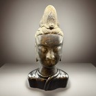 9” Brass Buddha  Asian Temple Statue Wood black Lacquer Base — photo 1