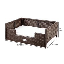Rattan Dog Bed with Beige Cushion, Indoor Outdoor Pet Bed
