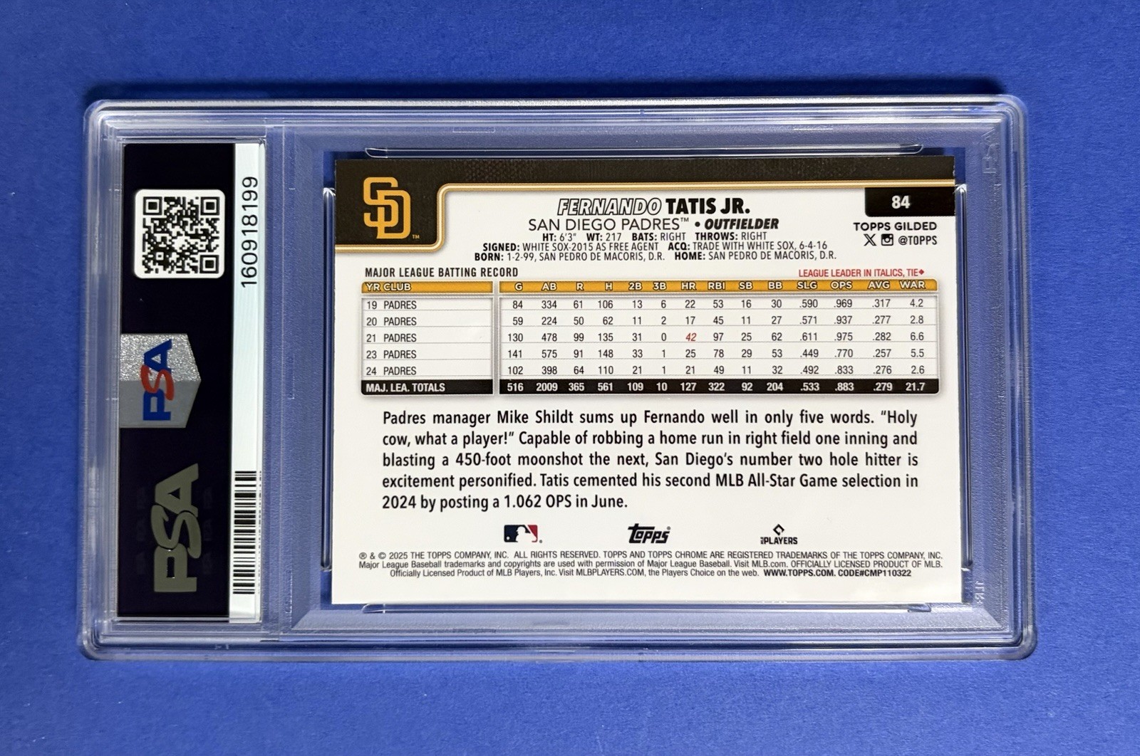 2025 Topps Gilded Fernando Tatis Jr Gold Refractor #84 PSA 8 NM-MT #27/99 view 2