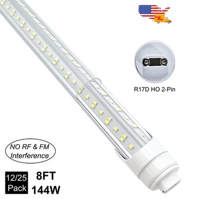 12/25PK 8' Dual Pin Led Light Tube 8 Foot Led Shop Lights 8 Ft HO LED Bulbs 144W