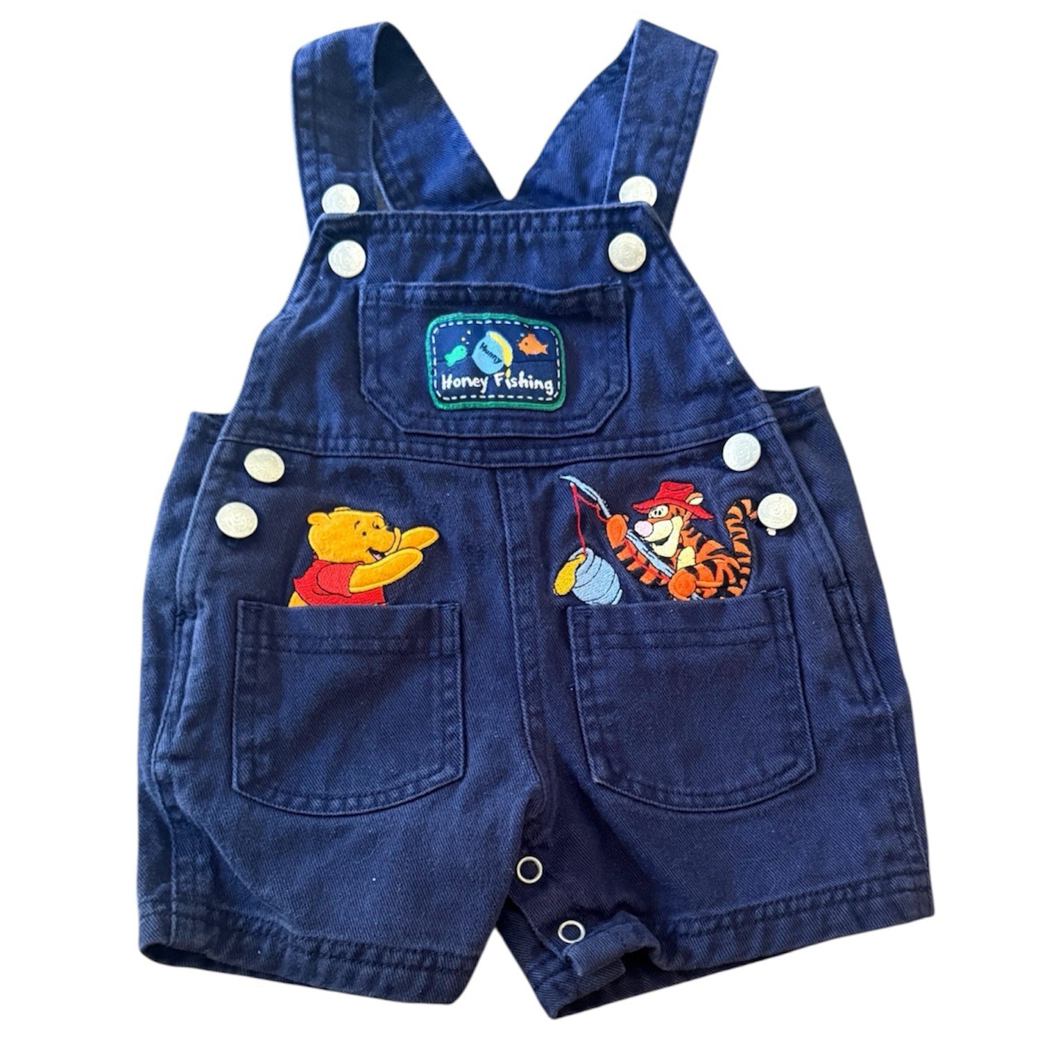 Vintage Disney Winnie the Pooh Tigger Fishing Shortalls 12M Rare 90s Overalls