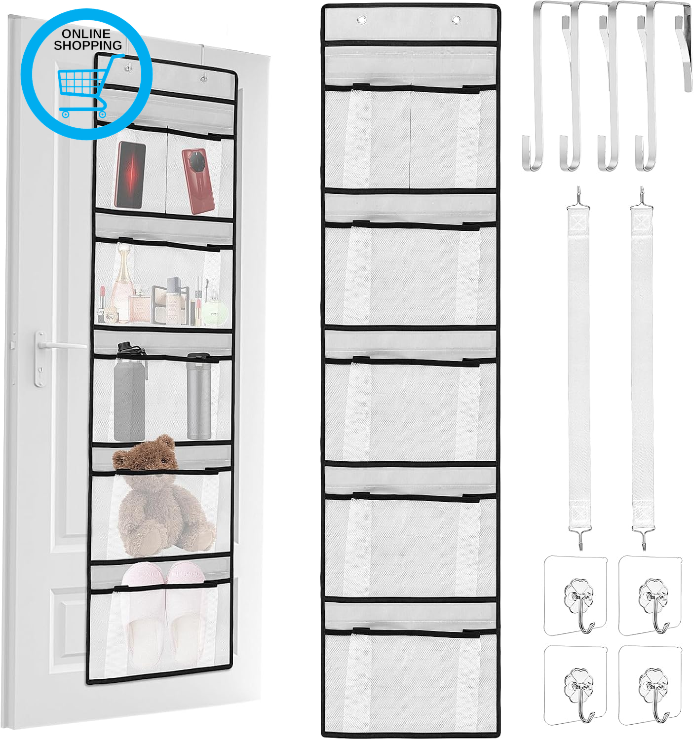 2 Pack over the Door Storage Hanging Organiser 6 Mesh Pockets Organiser Shelves
