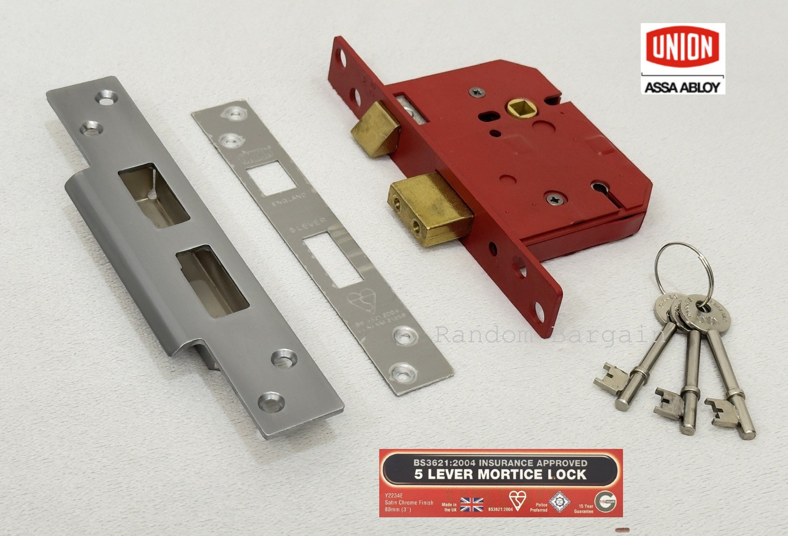 Union BS Insurance Approved 5 Lever Mortice Sashlock 80mm (3"") Satin Chrome