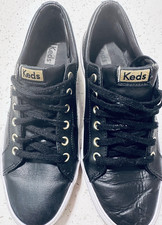 Zapatillas deportivas Keds para mujer 10 negras bajas con cordones suela de goma lisa dorada WH64961