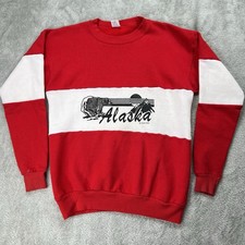 Vintage Alaska Bear Spellout Red Sweatshirt Size Large 80s Made In USA Pullover