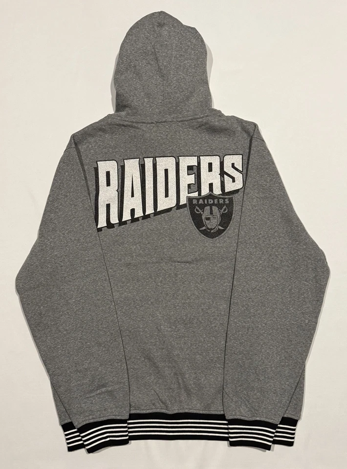 Ropa de comida chatarra estilo vintage Raiders cremallera completa gris sudadera con capucha en grande Foto 2 de 4