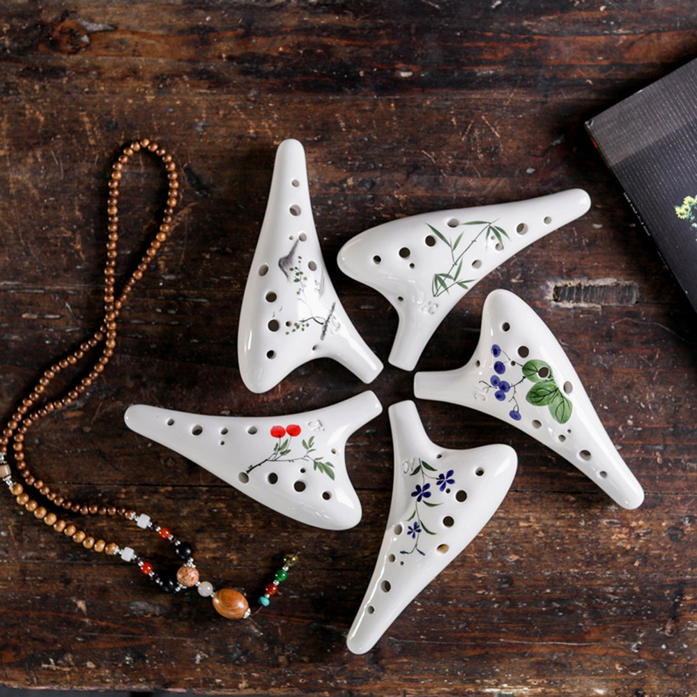 12 Holes Round Head Ceramic Ocarina Alto C Hand Painted Musical Instrument W