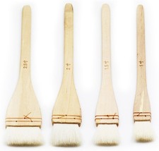Paintbrush Set 4 PCS Flat Hake Brushes with Soft White Goat Hair for Watercol