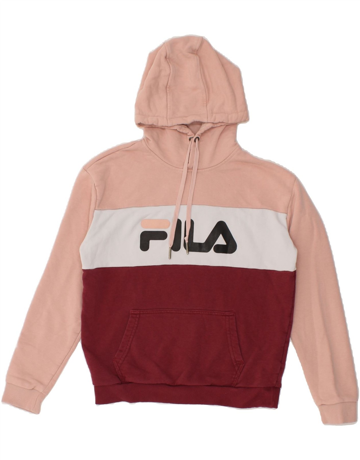 FILA maglione donna grafica con cappuccio UK 10 piccolo rosa colorblock cotone BR14