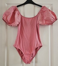 Ladies Pink Puff Sleeved Bodsuit Size 12/14