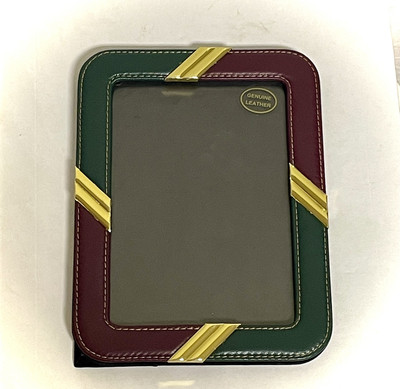 Bilderrahmen 13x18 cm Echtes Lederrahmen Bordeaux + Grün mit Gold