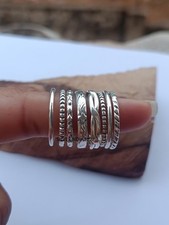 Stacking Sterling Silver, Set Of 8 Rings: Assorted Patterns, Thin Thick, Handm