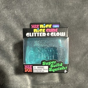 Nee Doh Nice Cube Glitter & Glow Super Solid Squish Squeeze Toy Blue Age 3+