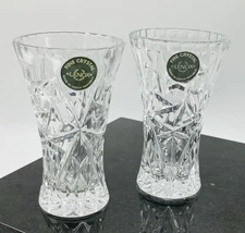 Pair of Lenox Fine Crystal Etched Bud Vases Star Pattern 4" Tall