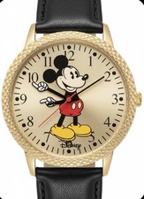 Disney Watch Black Band Unused Mickey Mouse Gold Face Classic Collectible Rare