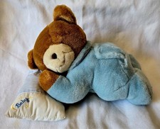 EDEN Plush MUSICAL Blue TEDDY Bear BABY Wind Up Sleeping Laying Down Vtg