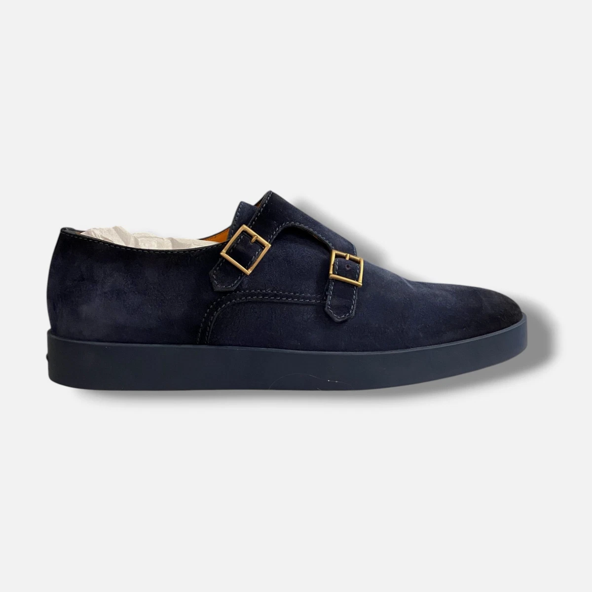 $860 SANTONI - Navy Blue Suede Shearling Lined Sneakers - US 8 (7UK) Santoni Off-Duty Suede & Leather Sneakers | Sneakers | Harry  main image 2