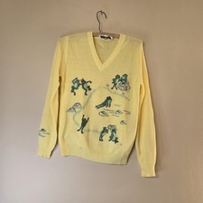 Vintage 1960's-70's Yellow Cyn Les Frog Patch Sweater Size Medium