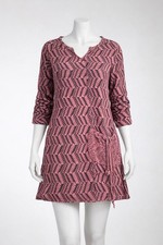 Ali Miles Sz Large Tunic Dress Pink Black Ruched Sleeve Zig Zag Geometric Print
