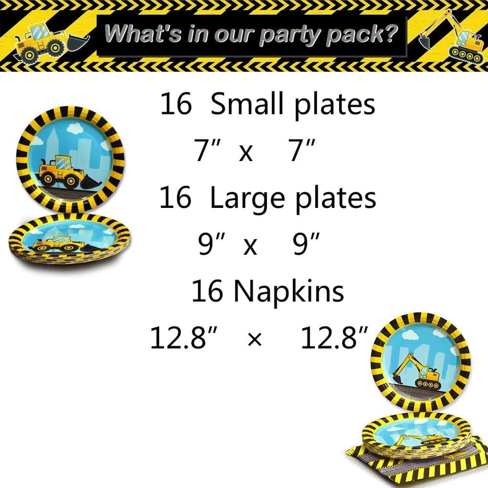 Suministros para fiestas de construcción - Juego de vajilla temática desechable para camión volquete para niño Foto 2 de 4