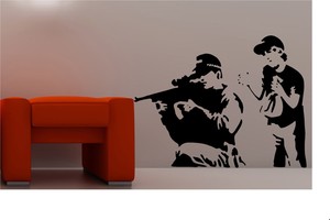 Banksy Style Autocollant Mural Sniper Art Vinyle Citation Graffiti Salon Cuisine Ebay