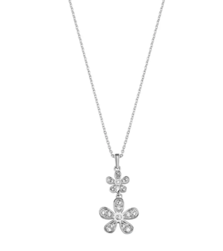 Necklace Women's sector Pendant Double Flower Steel And Crystals Nature And Love - Picture 1 of 1