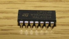 1 pc LM324 LM324N  QUAD  OPAMP by ST. 14-pin DIP.