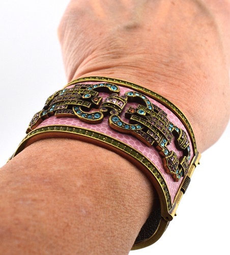 Heidi Daus Pink Leather Cuff Bracelet w Multicolor Crystal NEW IN BOX - Picture 4 of 6