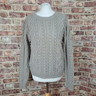 Cynthia Rowley Pullover Damen Large grau rosa Zopfmuster Wolle Alpaka
