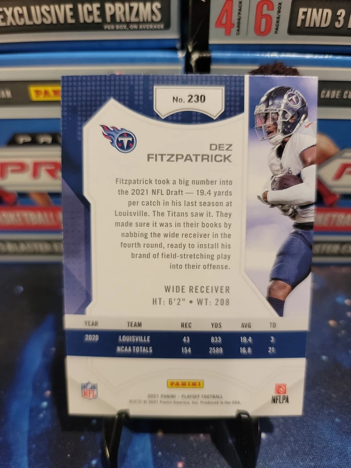 2021  Panini Playoff #230 Dez Fitzpatrick Tennessee Titans RC ROOKIE CARD - Image 2 of 2