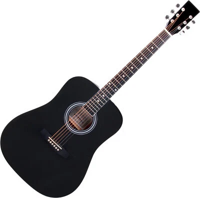Guitare Acoustique Folk Western Blues Dreadnought 20 Frettes 6 Cordes Noir - Photo 1/4