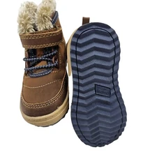 New OshKosh Toddler Boys Boots Size 5 Brown Faux Fur Lining Shoes Cold Weather