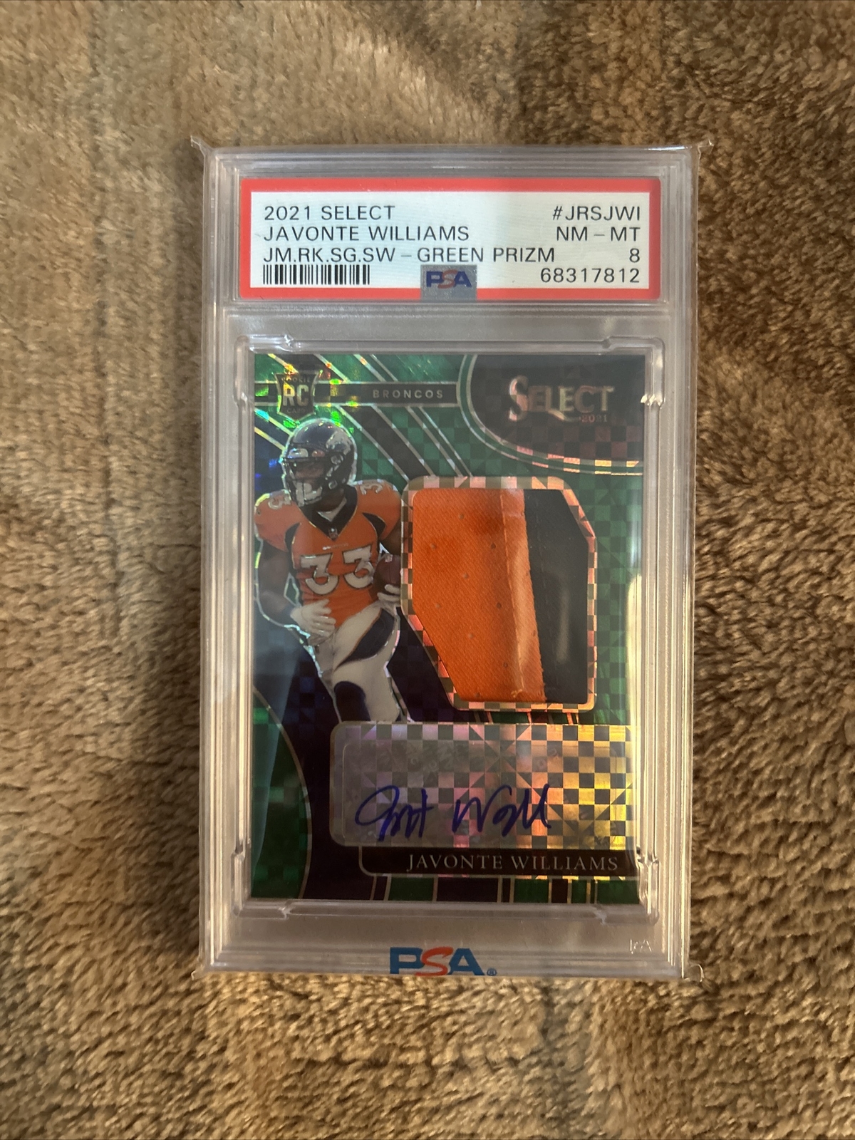 Javonte Williams Panini Select Jumbo Rookie Signature Swatches #JRSJWI Green