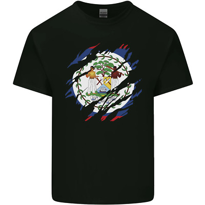 Torn Belize Flag Belizean Day Football Mens Cotton T-Shirt Tee Top