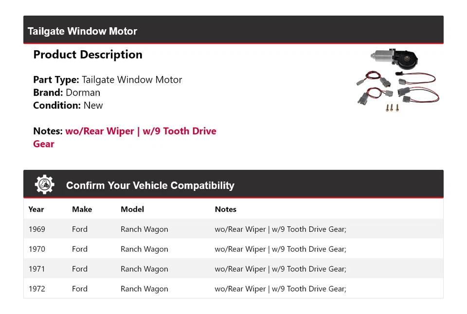 For 1969-1972 Ford Ranch Wagon Dorman Tailgate Window Motor 1970 1971 - Image 2 of 4
